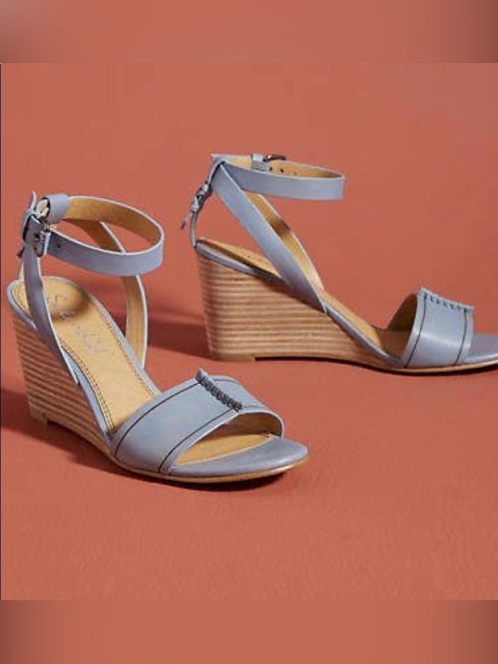 Splendid Powder Blue Leather Wedge Sandals